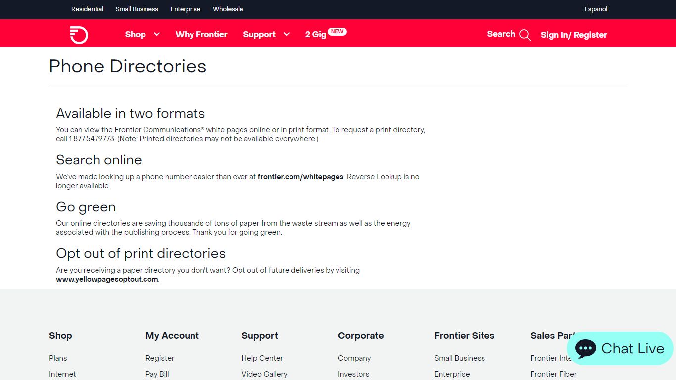 Frontier Phone Directories | Frontier.com